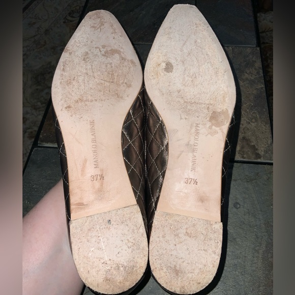 EUC MANOLO BLAHNIK PEWTER QUILTED LEATHER BALLET FLATS SIZE 37 1/2 - Picture 10 of 11